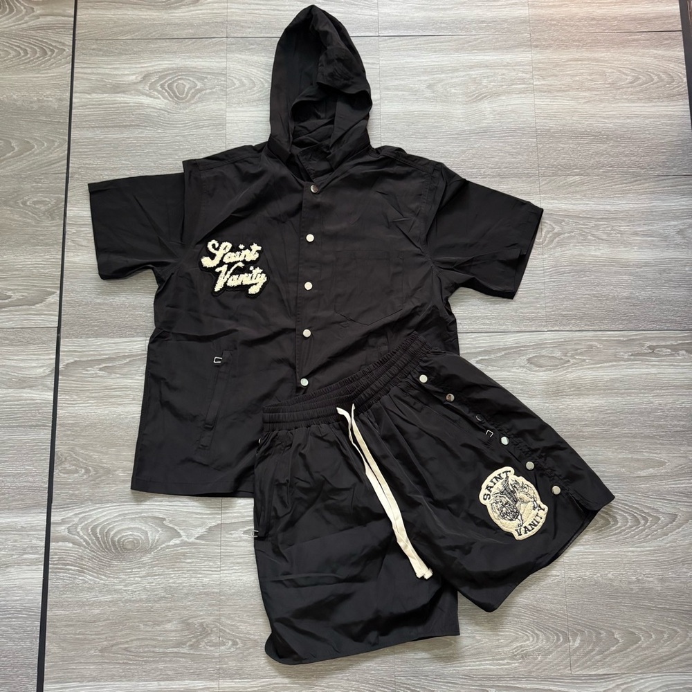 Saint Vanity Nylon Shirt & Shorts Set Black Size L Button-Up New